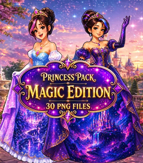 Princess Clipart PNG Bundle, 30 Magic Princess Designs, Fantasy Girls Clipart, Transparent PNG for Sublimation, T-Shirts, Mugs