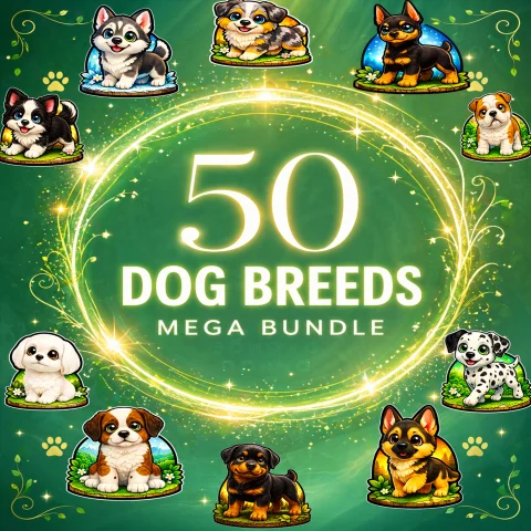 Dog PNG Bundle, 50 Dog Breeds Clipart, Cute Puppy PNG, Transparent PNG for Sublimation, T-Shirts, Mugs, Pet Lovers Designs
